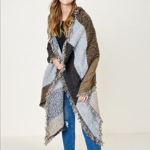 Frayed Edge Colorblock Poncho Sweater